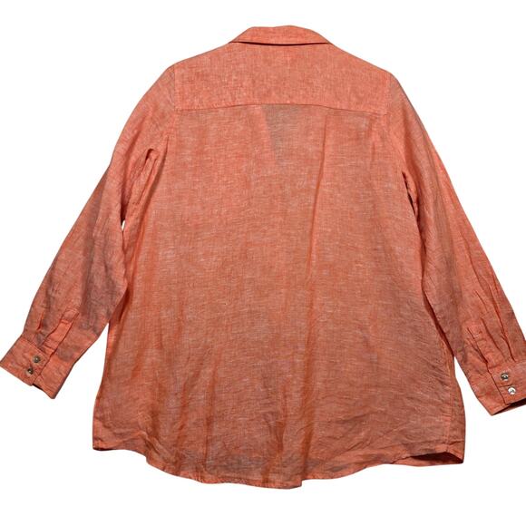 Sigrid Olsen Coral 100% Linen Button Up Blouse Size Large - Picture 2 of 6